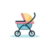 Vector of a yellow baby stroller with a flat seat