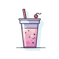 Vector of a refreshing drink with a cherry garnish and a straw on a flat surface