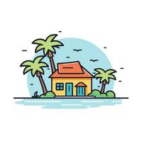 Vector of a cozy island getaway with a charming house surrounded by palm trees