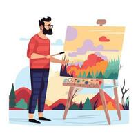 Vector of a bearded man painting on an easel