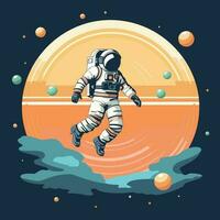 Vector of an astronaut floating in space surrounded by planets