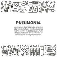 Poster with doodle outline pneumonia icons. vector