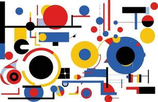 colourful abstract geometric shapes, in the style of bold graphic patterns, robotic motifs, bauhaus-inspired designs, white background, precisionist lines and shapes, memphis design, bold and vibrant vector