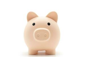 Piggy bank isolated on white background. Saving pig, small money box, planning home finances concept. photo