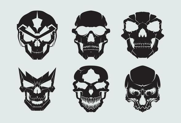 Skull cyberpunk collection set element vector game futuristic interface cyborg sticker tattoo t shirt design editable