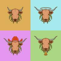 Cow illustration icon bundle for logo and merchandise vector