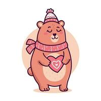 Cartoon brown bear with love vector