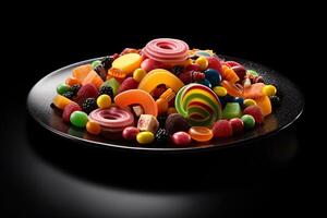 marvelous colorful sweets on a plate, illustration, generative ai photo