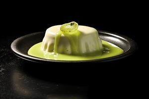 beautiful lime pudding a plate, black background, illustration, photo