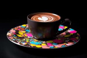 marvelous colorful hot chocolate, black background, illustration, generative ai photo