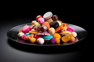 marvelous colorful sweets on a plate, illustration, photo