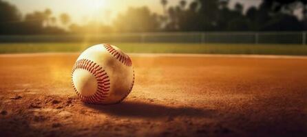 Old softball on the sand, close-up. AI generated high quality illustration photo