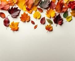 Watercolor banner of autumn leaves, ideas for autumn background with copy space. AI generated photo