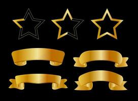 gold ribbon set, Stars Rating and Text banner flat tape icon vector set.