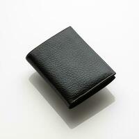 Close-up shot of a fashionable leather men's wallet on a white background with reflection photo