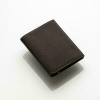 Close-up shot of a fashionable leather men's wallet on a white background with reflection photo