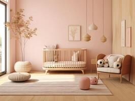 Modern pink colorful toddler bedroom with decoration. Generative AI photo