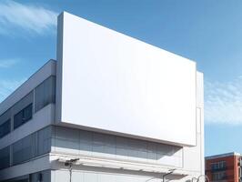 Blank mock up sign on the building, advertising board for display. Generative AI photo