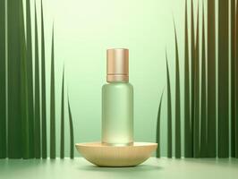 Mock up empty serum bottle with green modern minimal background. photo