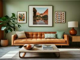 Luxury green vintage living room with decoration. Generative AI photo