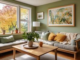 Luxury green vintage living room with decoration. Generative AI photo