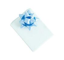 Top view of turquoise gift box with bow isolated on a white or transparent background. photo