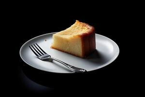 beautiful yogurt cake on a plate, black background, illustration, generative ai photo