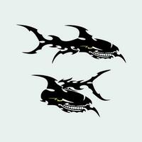 tiburón para corte y impresión con tribal estilo. negro y blanco tiburón tatuaje diseño vector