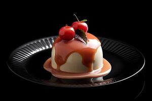mangosteen pudding on a plate, black background, illustration, photo