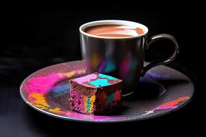 marvelous colorful hot chocolate, black background, illustration, photo