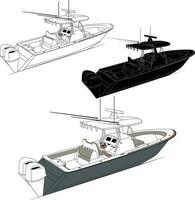 vector, línea Arte y color imagen de pescar barco en un blanco antecedentes. vector