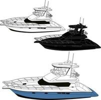 Fishing boat vector line art illustration