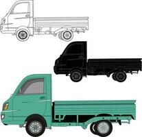 Mini truck vector line art illustration