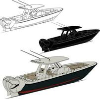 Fishing boat vector line art illustration