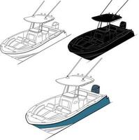 Vector, line art and color image of fishing boat on a white background. vector