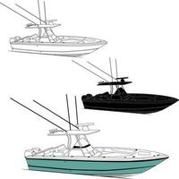 vector, línea Arte y color imagen de pescar barco en un blanco antecedentes. vector