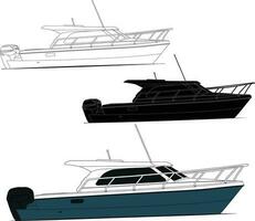 Fishing boat vector line art illustration