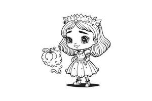 Cute little princess Vector. Coloring page for kids. vector