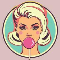 attractive white girl sucking a pink lollipop vector