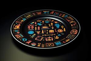 marvelous toltecs symbols on a plate, illustration, photo