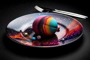 marvelous illustration of universe on a black plate, photo