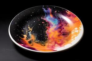 marvelous illustration of universe on a black plate, photo