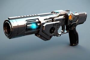 futuristic blue laser gun, illustration, photo