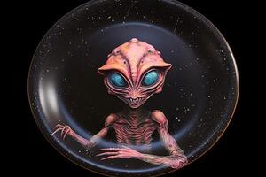 marvelous colorful alien plate, black background, illustration, photo