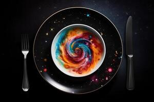 marvelous illustration of universe on a black plate, photo