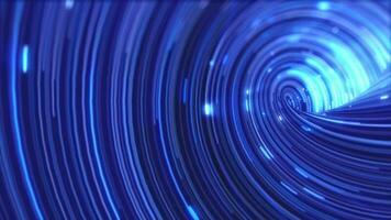 abstrakt Energie Blau wirbelnd gebogen Linien von glühend magisch Streifen und Energie Partikel Hintergrund video