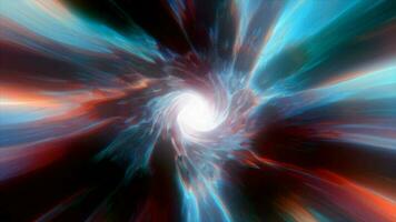 mehrfarbig Hypertunnel Spinnen Geschwindigkeit Raum Tunnel gemacht von verdrehte wirbelnd Energie Magie glühend Licht Linien abstrakt Hintergrund video