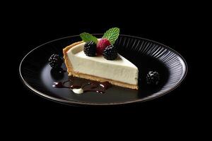 beautiful cream tart on a plate, black background, illustration, photo