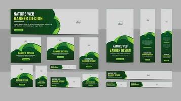 Nature web banner design web template Set, Horizontal header web banner. Modern Gradient green cover header background for website design, Social Media Cover ads banner, flyer, invitation card vector