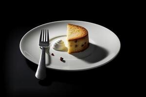slice of a yogurt cake on a plate, black background, illustration, photo